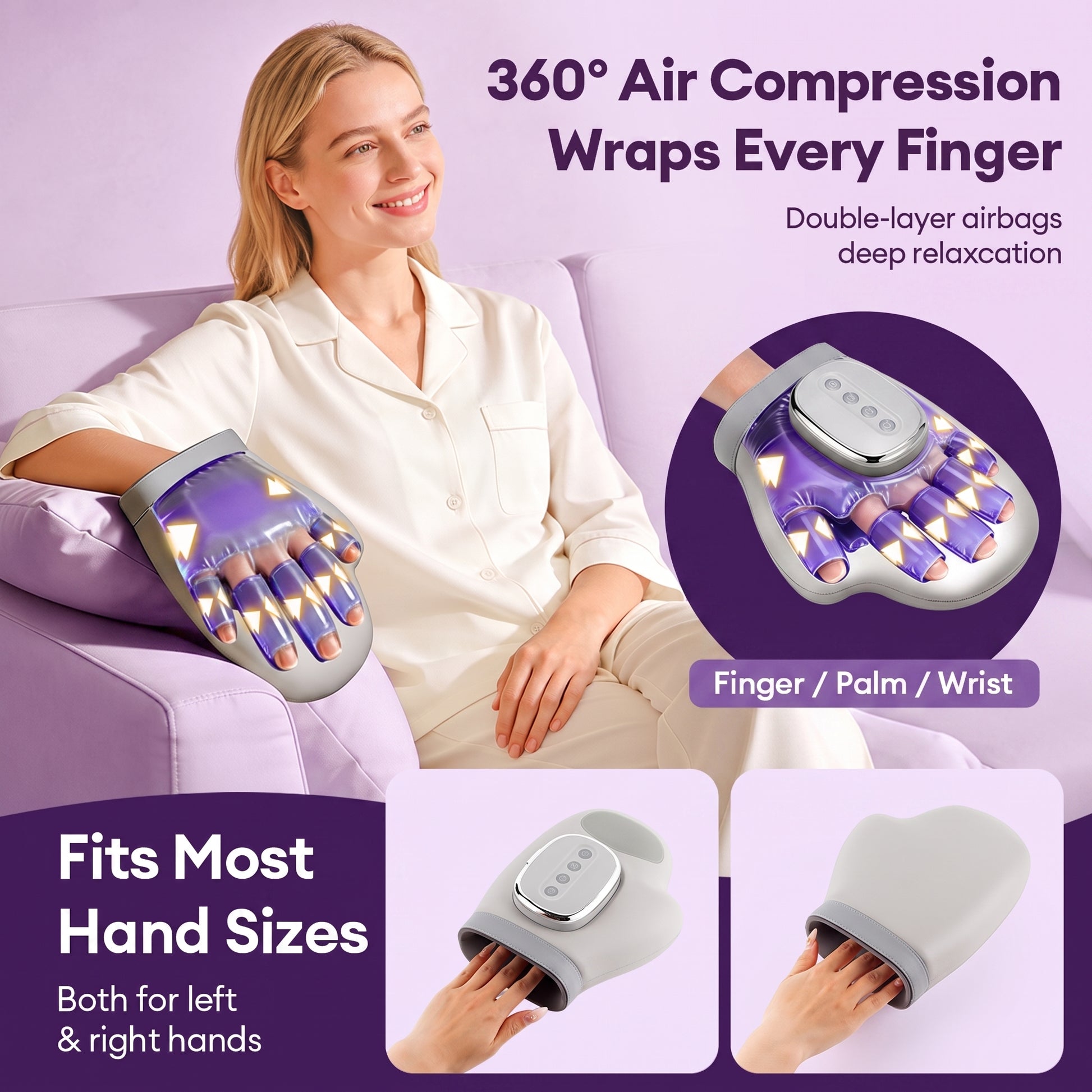 Electric Hand Massager With Heat Compression, Carpal Tunnel Relief, Kneading Rollers, Portable Vibrating Gloves