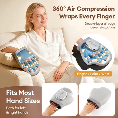 Electric Hand Massager With Heat Compression, Carpal Tunnel Relief, Kneading Rollers, Portable Vibrating Gloves