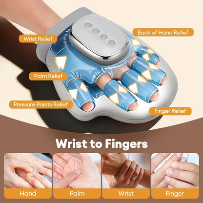 Electric Hand Massager With Heat Compression, Carpal Tunnel Relief, Kneading Rollers, Portable Vibrating Gloves