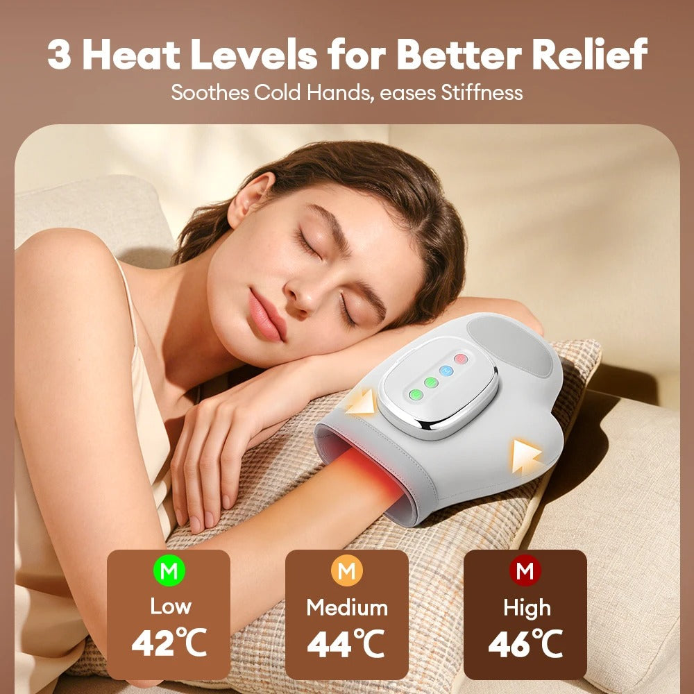 Electric Hand Massager With Heat Compression, Carpal Tunnel Relief, Kneading Rollers, Portable Vibrating Gloves